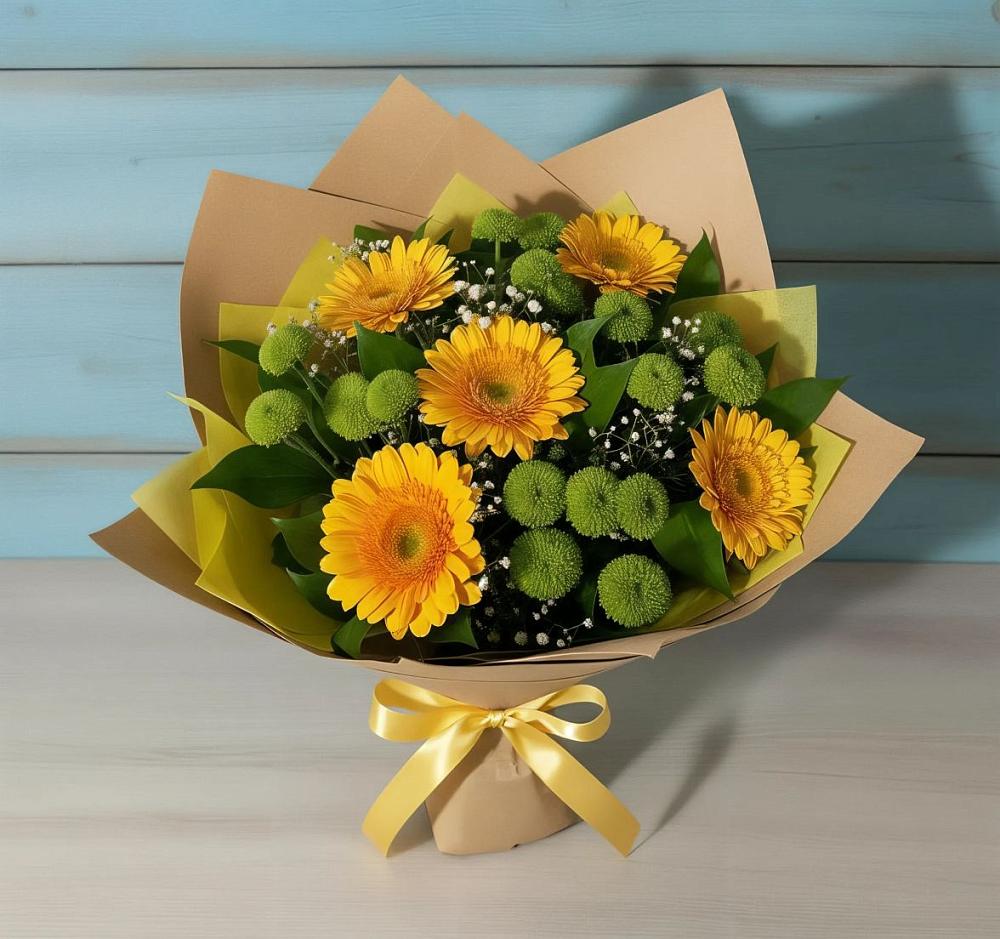 Букет цветов из: Герберы и Хризантемы в Лаишево