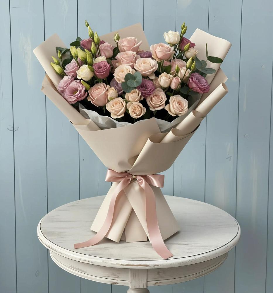 Букет цветов из: Розы и Лизиантусы в Лаишево