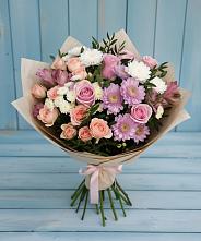 Букет цветов из:  Хризантемы, Розы и Альстромерии в Лаишево