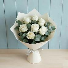 Букет Белые розы в Эвкалипте #REPLACE_PRED# Лаишево