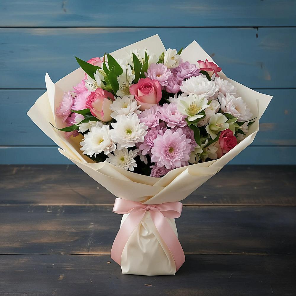 Букет цветов из: Хризантемы, Альстромерии и Розы в Лаишево